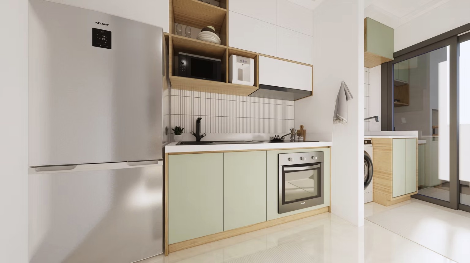 Cozinha com marcenaria verde-pastel