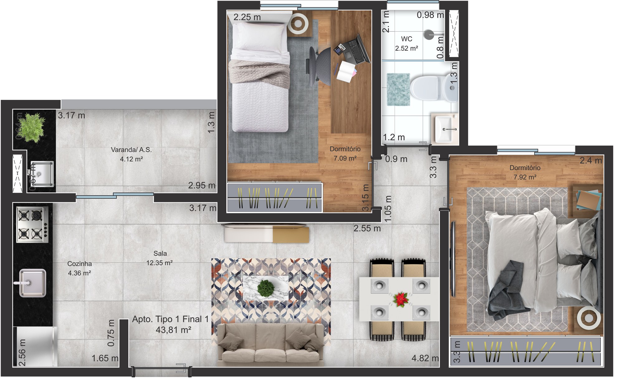 Planta Lyon — Apartamento Tipo 1 Final 1