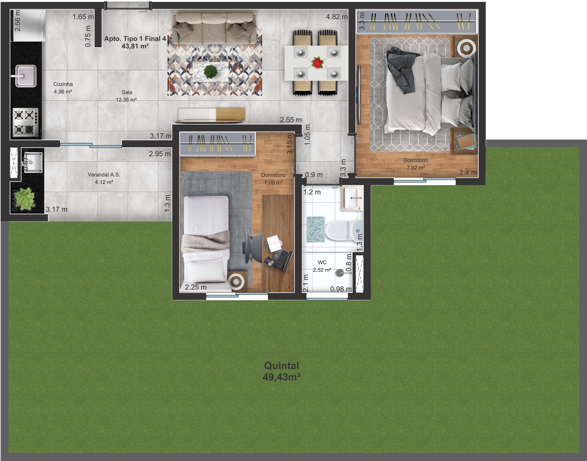 Planta Lyon — Apartamento Tipo 1 Final 4 (Garden)