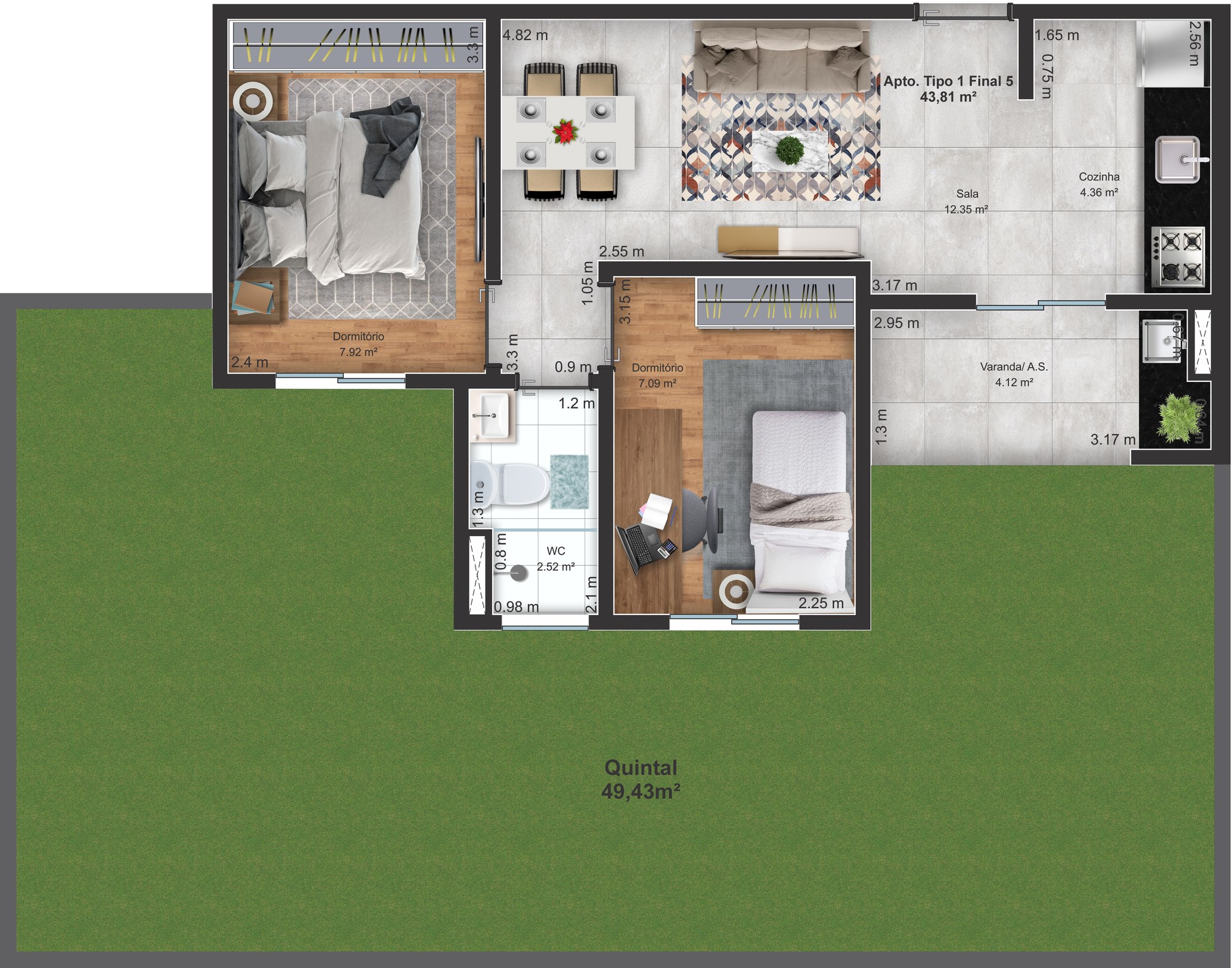 Planta Lyon — Apartamento Tipo 1 Final 5 (Garden)