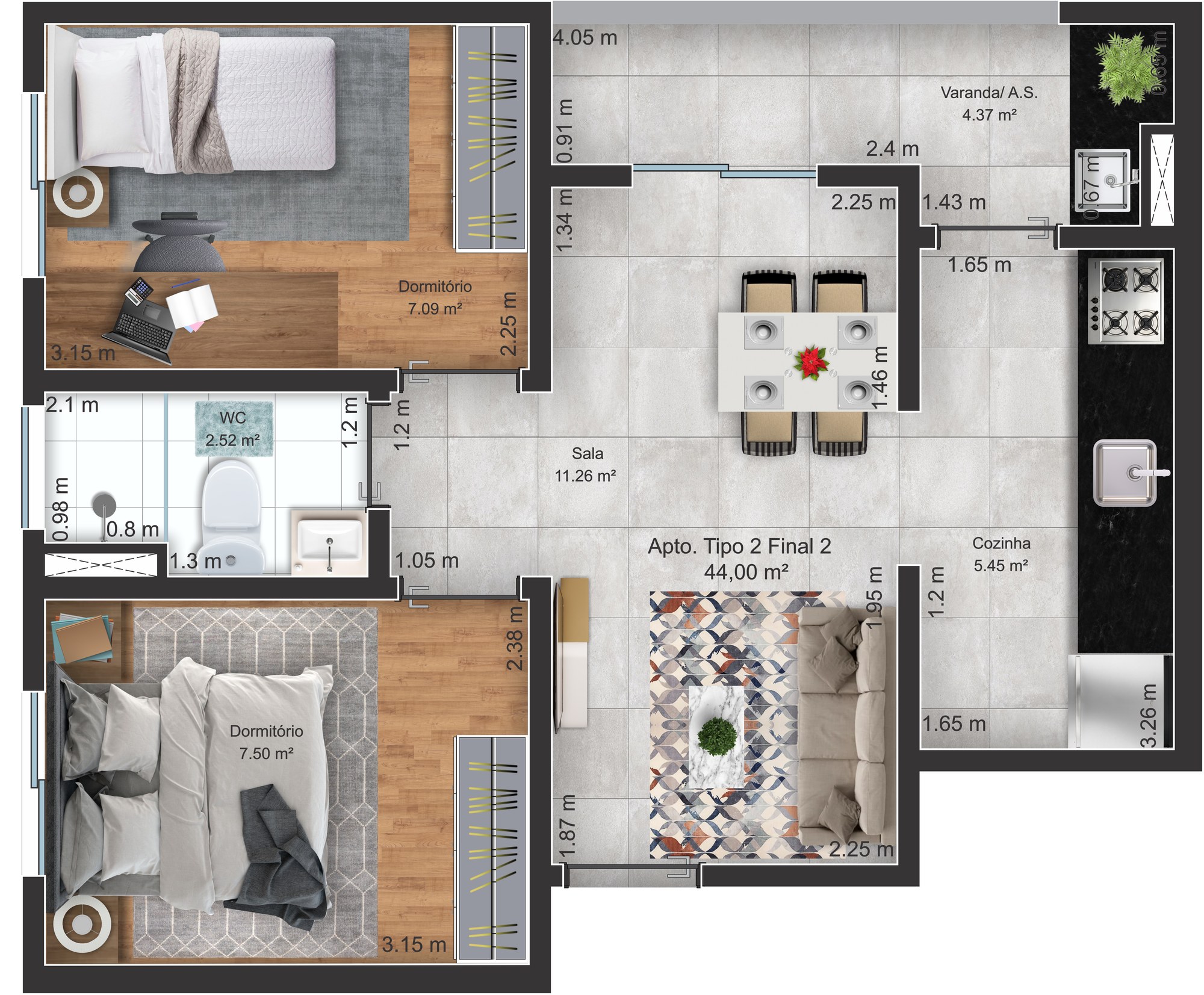 Planta Lyon — Apartamento Tipo 2 Final 2