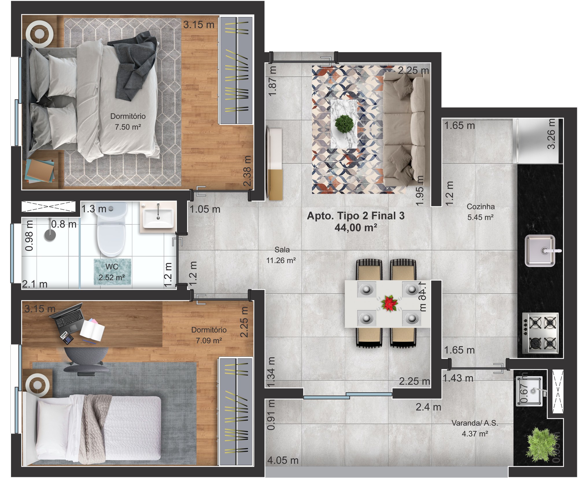 Planta Lyon — Apartamento Tipo 2 Final 3