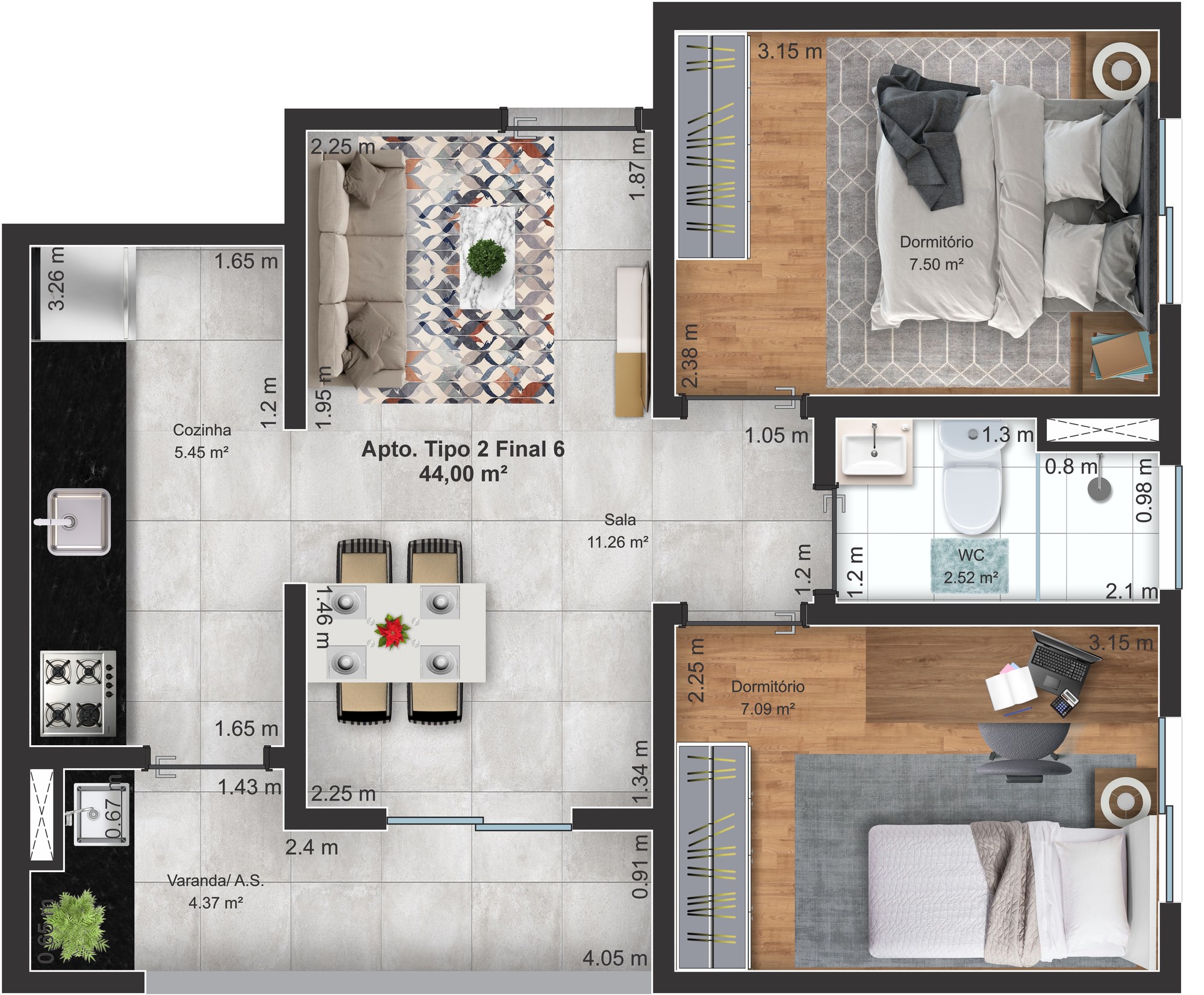 Planta Lyon — Apartamento Tipo 2 Final 6
