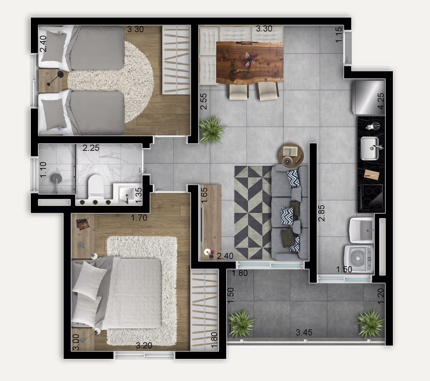 Planta Seattle — apartamento tipo 1