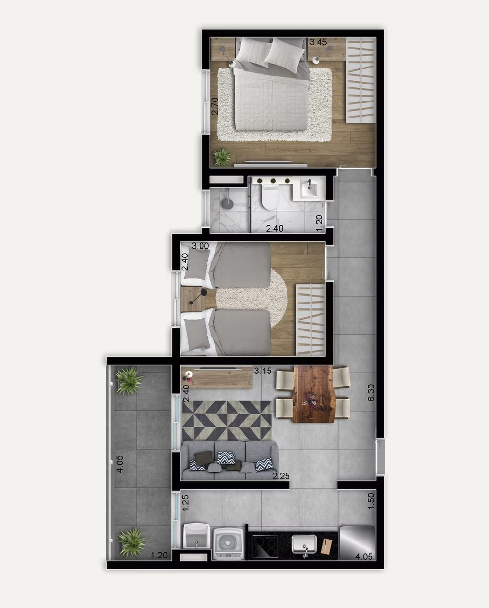 Planta Seattle — apartamento tipo 2