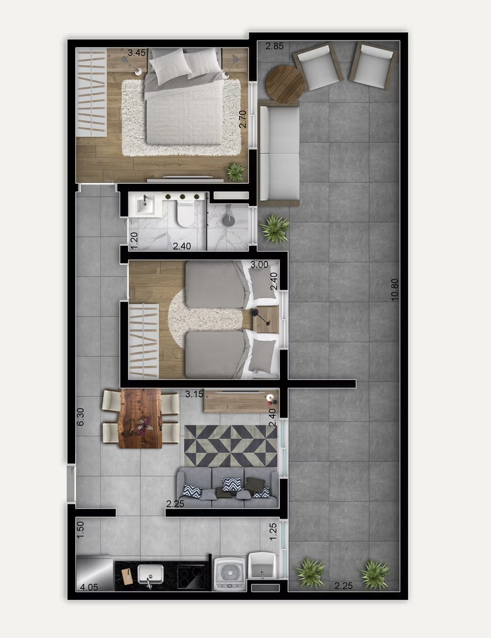 Planta Seattle — apartamento tipo 3